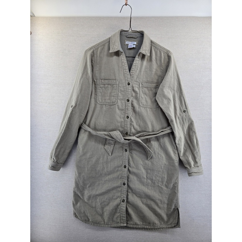 Carbon2Cobalt Womens XS Olive Green Shirt Dress Convertible Sleeve Button Down